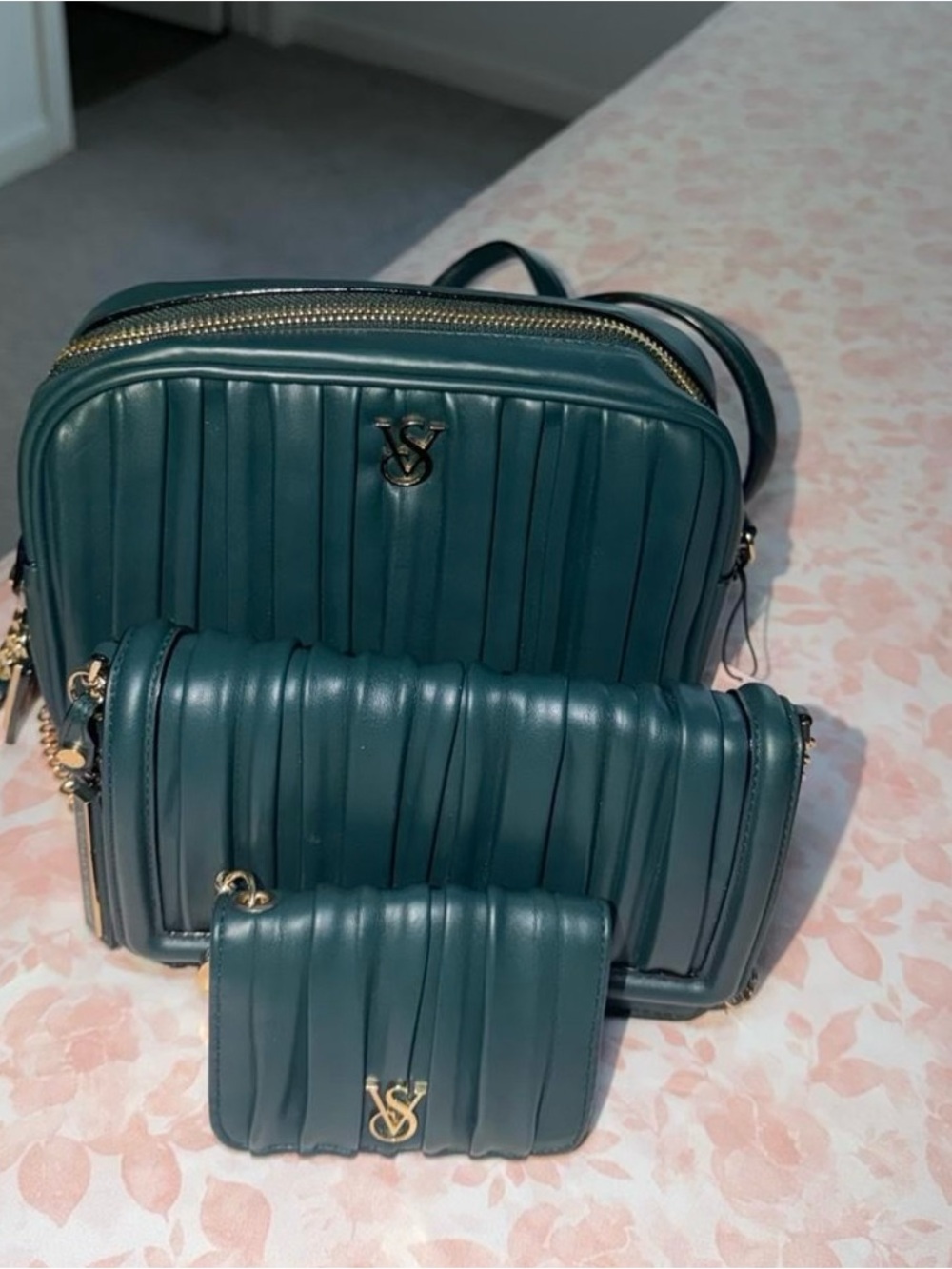 Victoria's Secret Quilted Teal Crossbody and Wallet Set - Teal